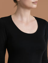 Thermo Cotton - Maglietta girocollo a manica lunga in caldo cotone Neri Donna - Ragno