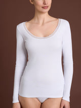 Thermo Cotton - Maglietta girocollo a manica lunga in caldo cotone Neri Donna - Ragno