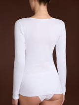 Thermo Cotton - Maglietta girocollo a manica lunga in caldo cotone Bianchi Donna - Ragno