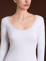 Thermo Cotton - Maglietta girocollo a manica lunga in caldo cotone Bianchi Donna - Ragno