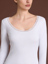 Thermo Cotton - Maglietta girocollo a manica lunga in caldo cotone Neri Donna - Ragno