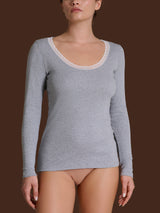 Thermo Cotton - Maglietta girocollo a manica lunga in caldo cotone Neri Donna - Ragno