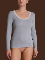 Thermo Cotton - Maglietta girocollo a manica lunga in caldo cotone Neri Donna - Ragno