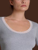 Thermo Cotton - Maglietta girocollo a manica lunga in caldo cotone Neri Donna - Ragno