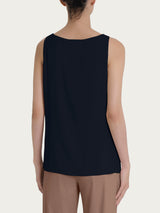 Top smanicato in Voile di Viscosa Satin Blu Donna - Ragno