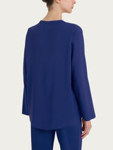 Camicia con collo alla coreana in Voile di Viscosa Satin Blu Donna - Ragno