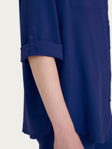 Camicia con collo alla coreana in Voile di Viscosa Satin Blu Donna - Ragno