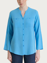Camicia con collo alla coreana in EcoSeta Azzurri Donna - Ragno