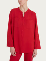 Camicia con collo alla coreana in Voile di Viscosa Satin Rossi Donna - Ragno