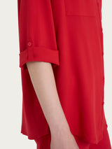 Camicia con collo alla coreana in Voile di Viscosa Satin Rossi Donna - Ragno