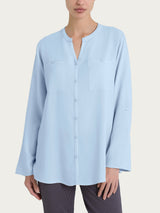 Camicia con collo alla coreana in EcoSeta Azzurri Donna - Ragno