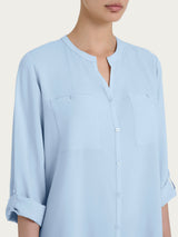 Camicia con collo alla coreana in EcoSeta Azzurri Donna - Ragno