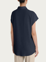 Camicia con manica corta a kimono in Voile di Viscosa Satin Blu Donna - Ragno