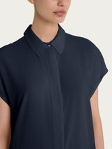 Camicia con manica corta a kimono in Voile di Viscosa Satin Blu Donna - Ragno