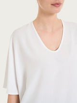 Blusa con scollo a V e manica al gomito in Ecoseta Bianchi Donna - Ragno