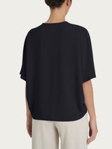 Blusa con scollo a V e manica al gomito in Ecoseta Neri Donna - Ragno