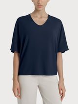 Blusa con scollo a V e manica al gomito in Ecoseta Blu Donna - Ragno