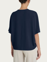 Blusa con scollo a V e manica al gomito in Ecoseta Blu Donna - Ragno