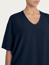 Blusa con scollo a V e manica al gomito in Ecoseta Blu Donna - Ragno