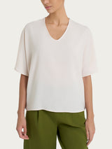 Blusa con scollo a V e manica al gomito in Ecoseta Bianchi Donna - Ragno