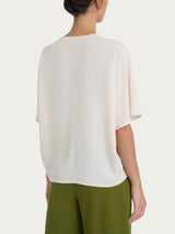 Blusa con scollo a V e manica al gomito in Ecoseta Bianchi Donna - Ragno