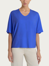 Blusa con scollo a V e manica al gomito in Ecoseta Blu Donna - Ragno