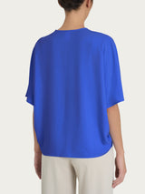 Blusa con scollo a V e manica al gomito in Ecoseta Blu Donna - Ragno