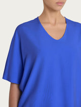 Blusa con scollo a V e manica al gomito in Ecoseta Blu Donna - Ragno