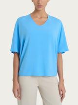 Blusa con scollo a V e manica al gomito in Ecoseta Azzurri Donna - Ragno