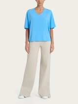 Blusa con scollo a V e manica al gomito in Ecoseta Azzurri Donna - Ragno
