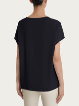 Blusa con manica Kimono in Voile di Viscosa Satin Neri Donna - Ragno