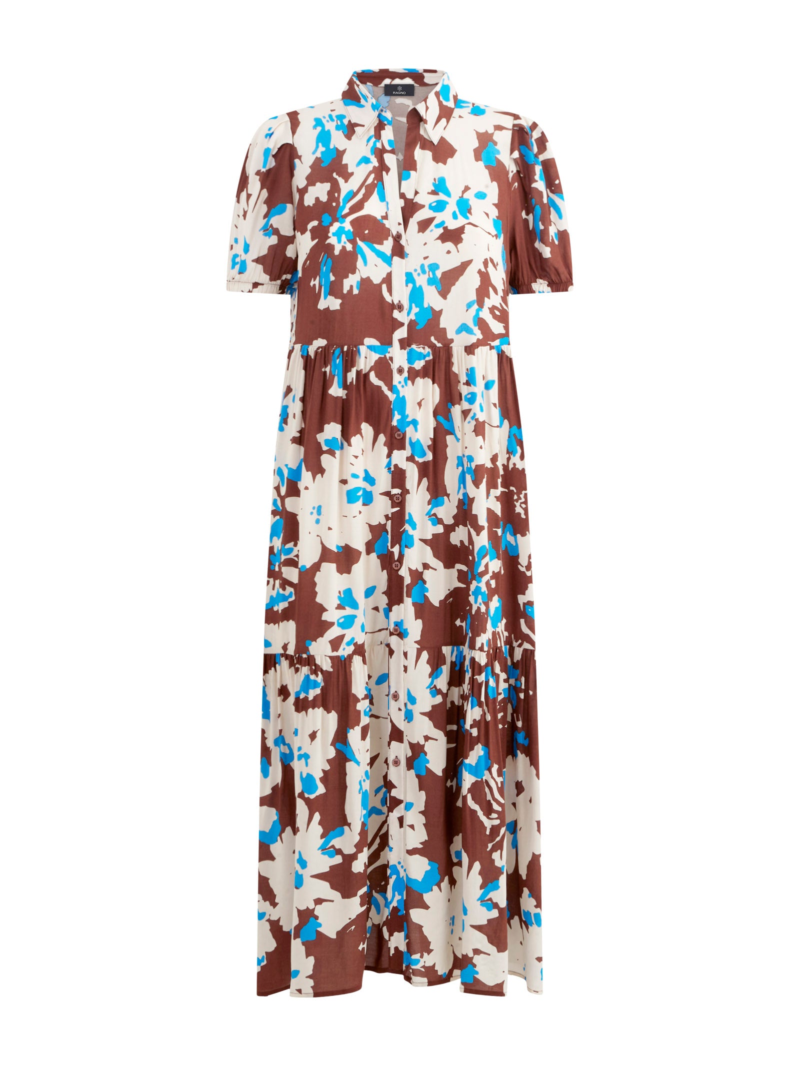 Long open flounced chemisier dress in EcoSeta Fant.Cappuccino