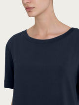 Camiseta con cuello redondo en mezcla de viscosa azul para mujer - Ragno