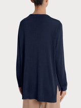 Maglia con scollo a V e manica lunga in Crêpe Lurex Blu Donna - Ragno