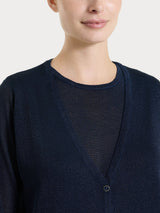 Cardigan con bottoni in Crêpe Lurex Blu Donna - Ragno