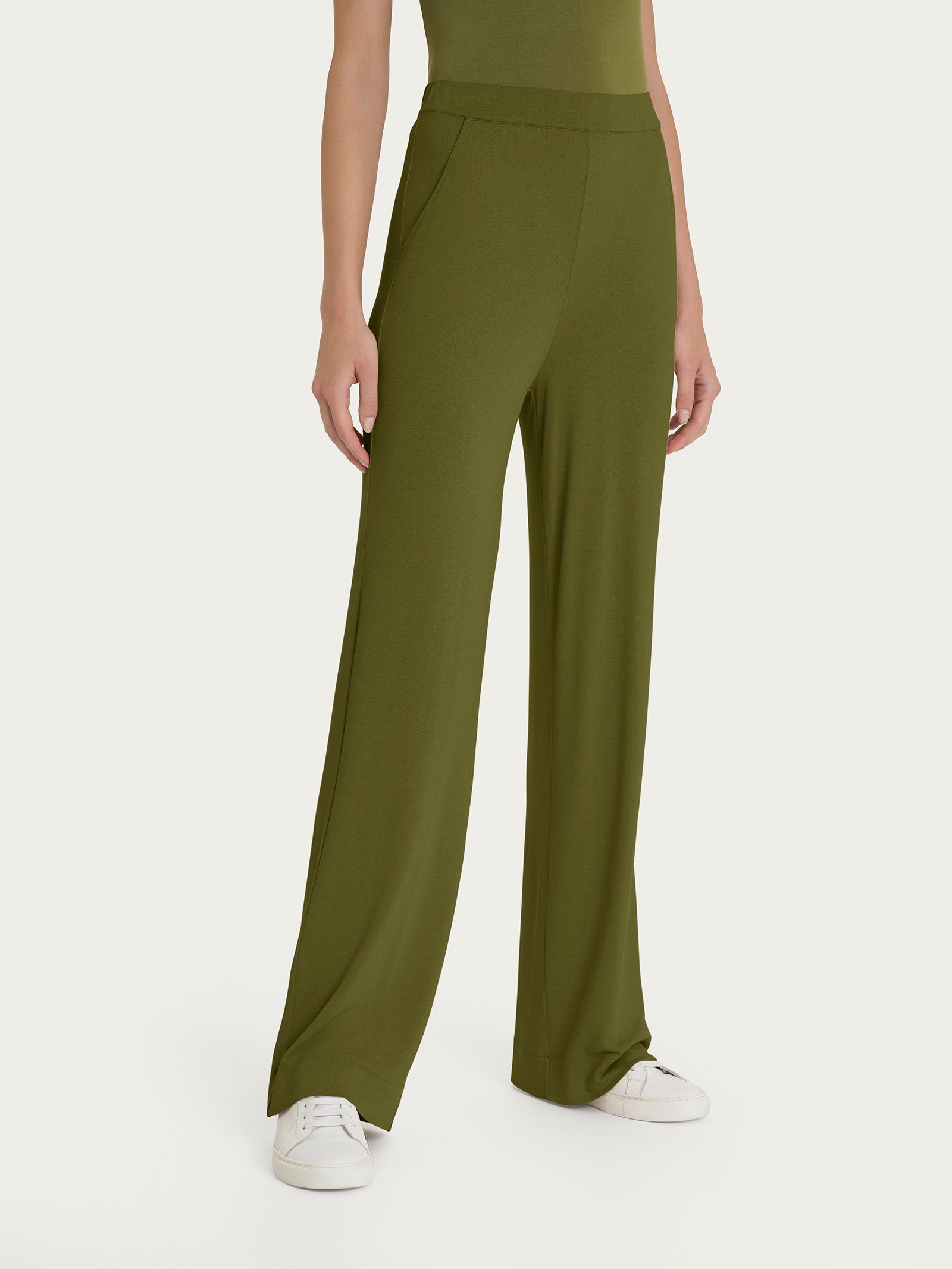 Pantalone ampio con tasche in jersey di viscosa crêpe Verdi Donna - Ragno