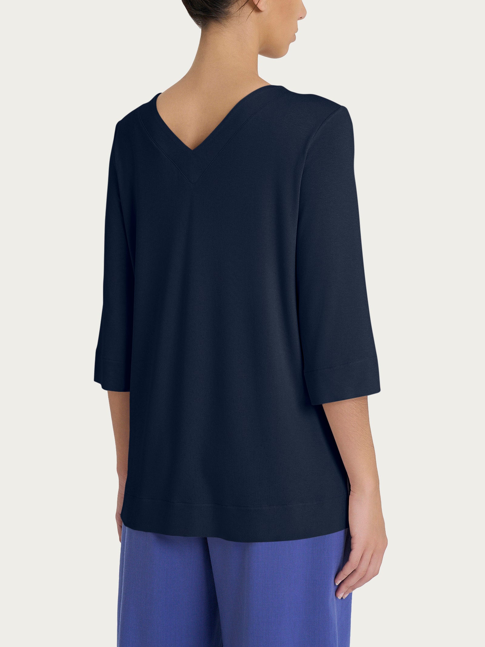 Maglietta con doppio scollo a V in jersey di viscosa crêpe Blu Donna - Ragno