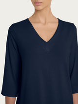 Maglietta con doppio scollo a V in jersey di viscosa crêpe Blu Donna - Ragno