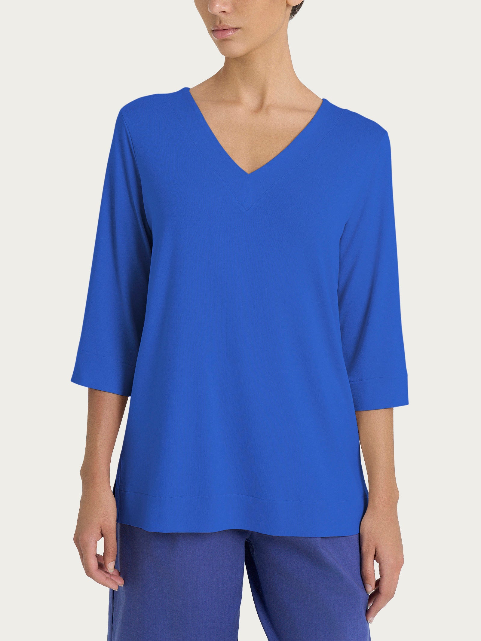 Maglietta con doppio scollo a V in jersey di viscosa crêpe Blu Donna - Ragno