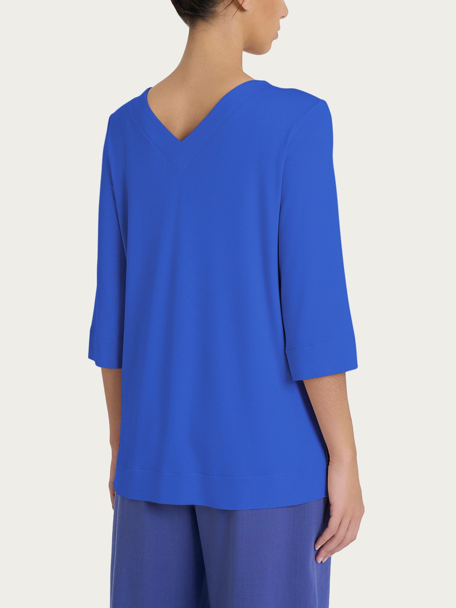 Maglietta con doppio scollo a V in jersey di viscosa crêpe Blu Donna - Ragno