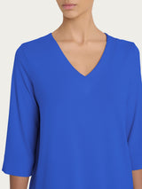 Maglietta con doppio scollo a V in jersey di viscosa crêpe Blu Donna - Ragno