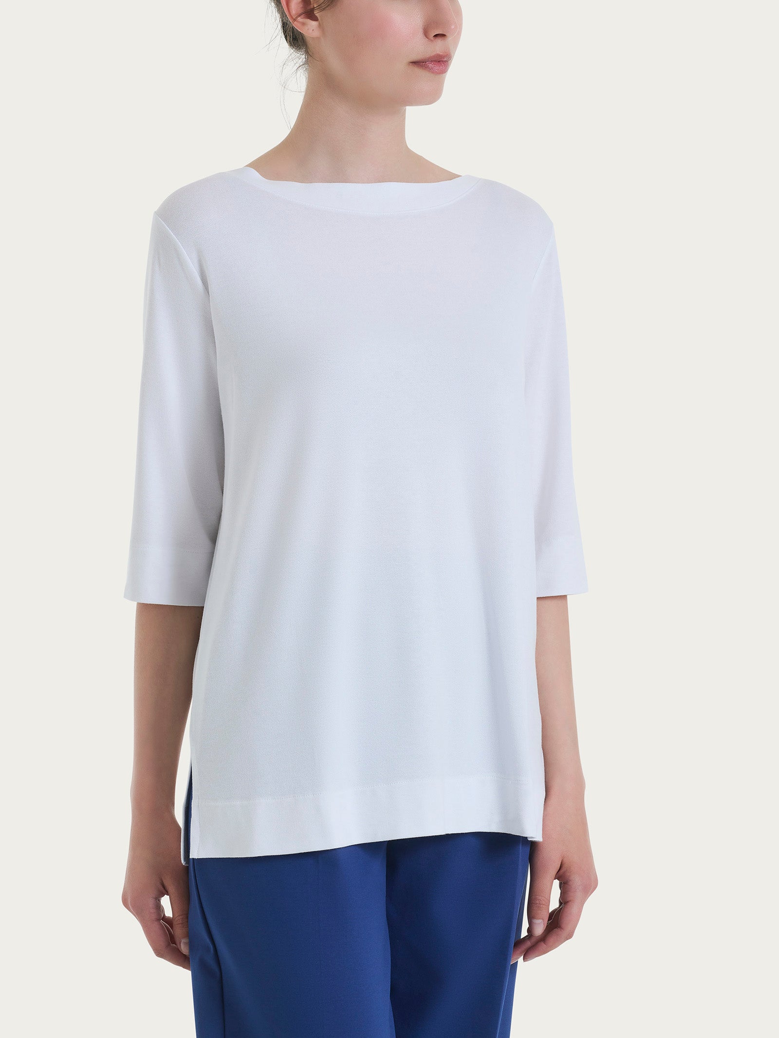 Maglietta con manica 3/4 in jersey di viscosa crêpe Bianchi Donna - Ragno