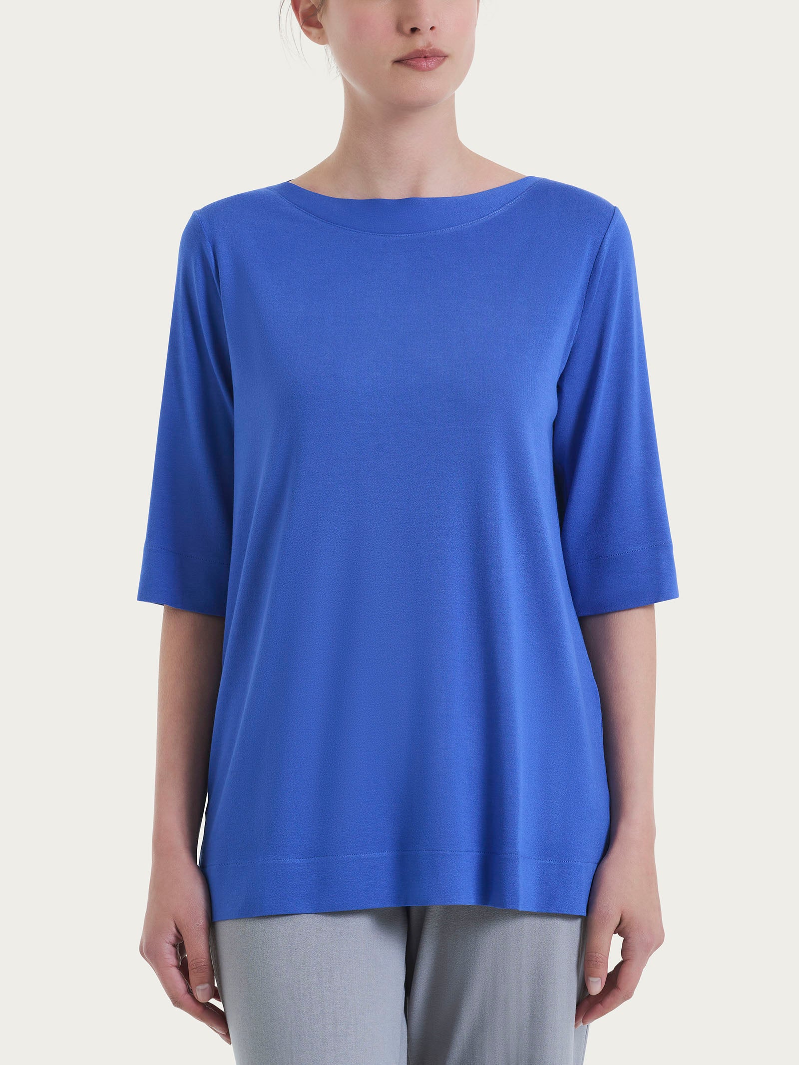 Maglietta con manica 3/4 in jersey di viscosa crêpe Blu Donna - Ragno