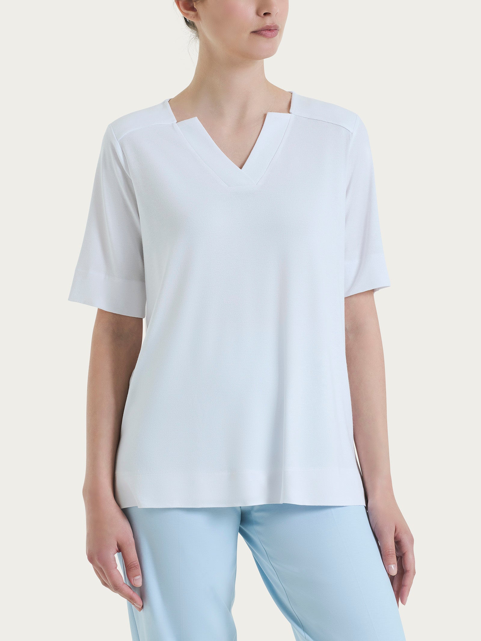Maglietta con scollo a V in jersey di viscosa crêpe Bianchi Donna - Ragno