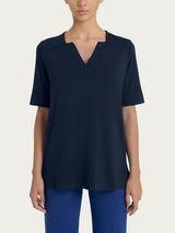 Maglietta con scollo a V in jersey di viscosa crêpe Blu Donna - Ragno