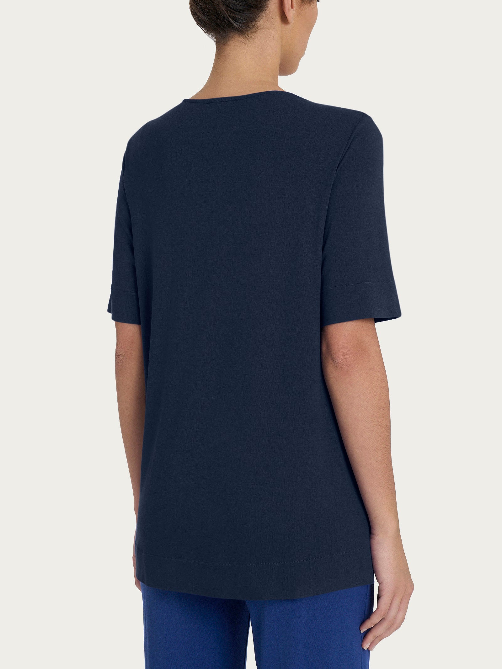 Maglietta con scollo a V in jersey di viscosa crêpe Blu Donna - Ragno