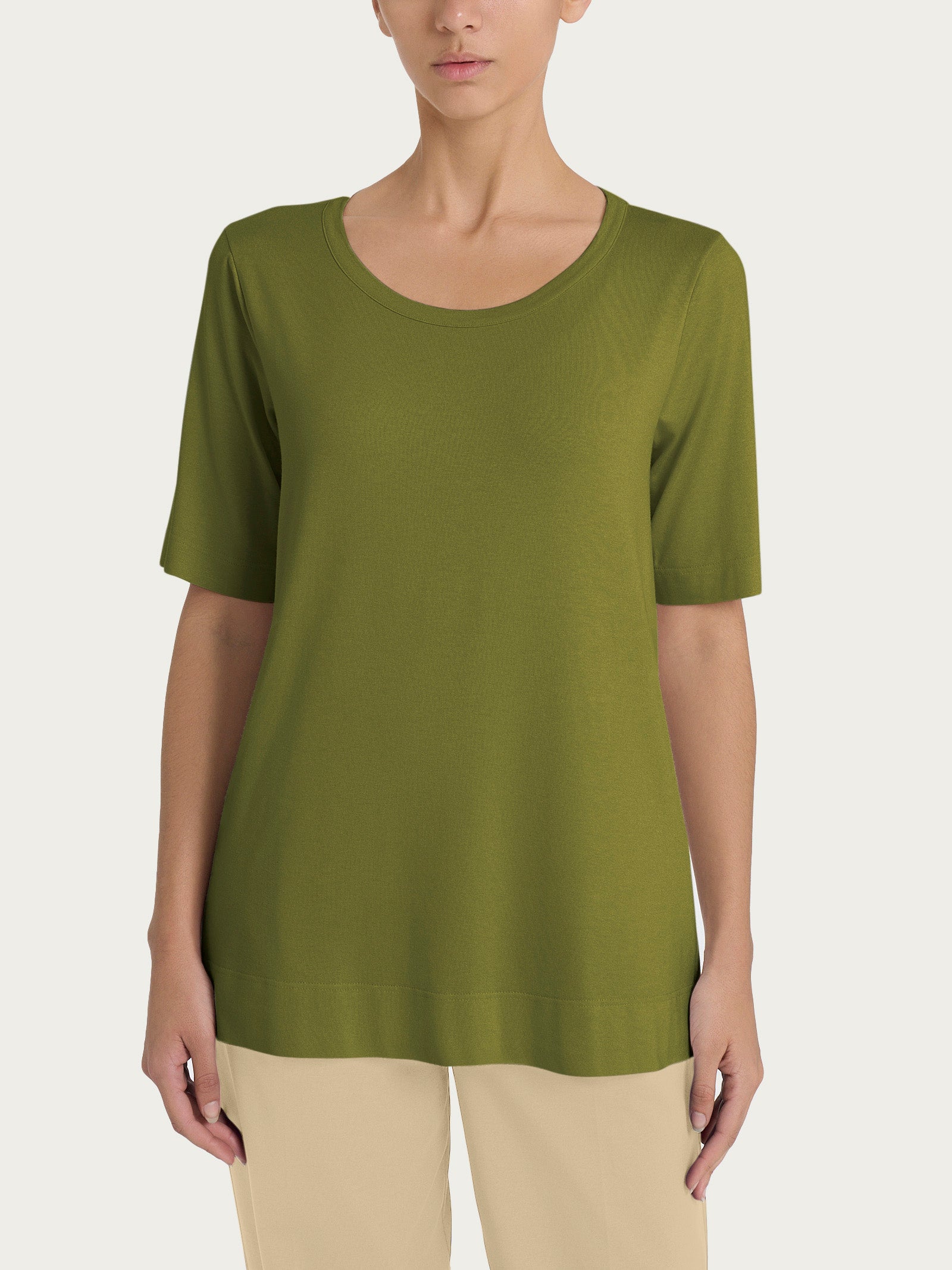 Maglietta girocollo a manica corta in misto viscosa Verdi Donna - Ragno