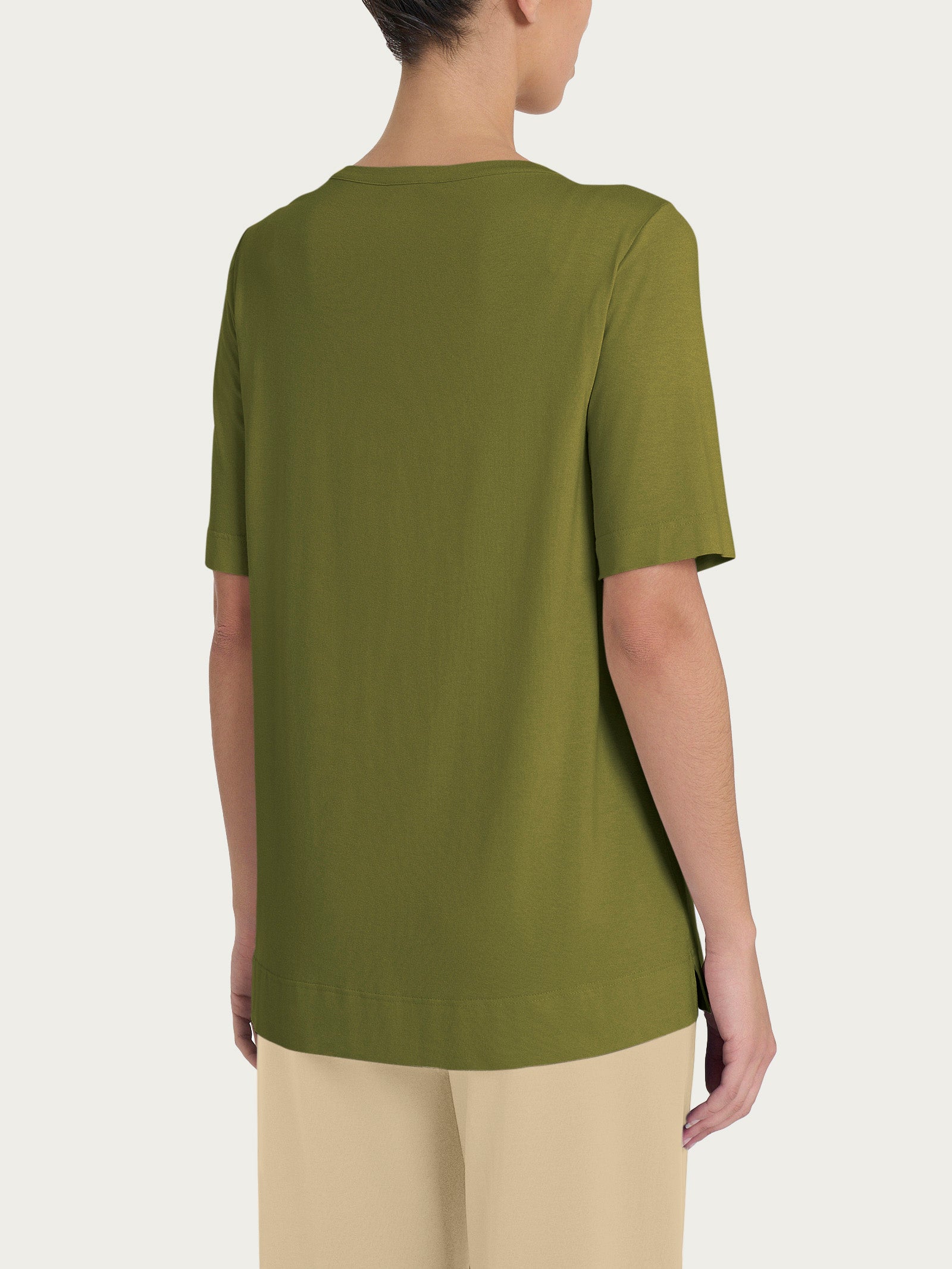 Maglietta girocollo a manica corta in misto viscosa Verdi Donna - Ragno