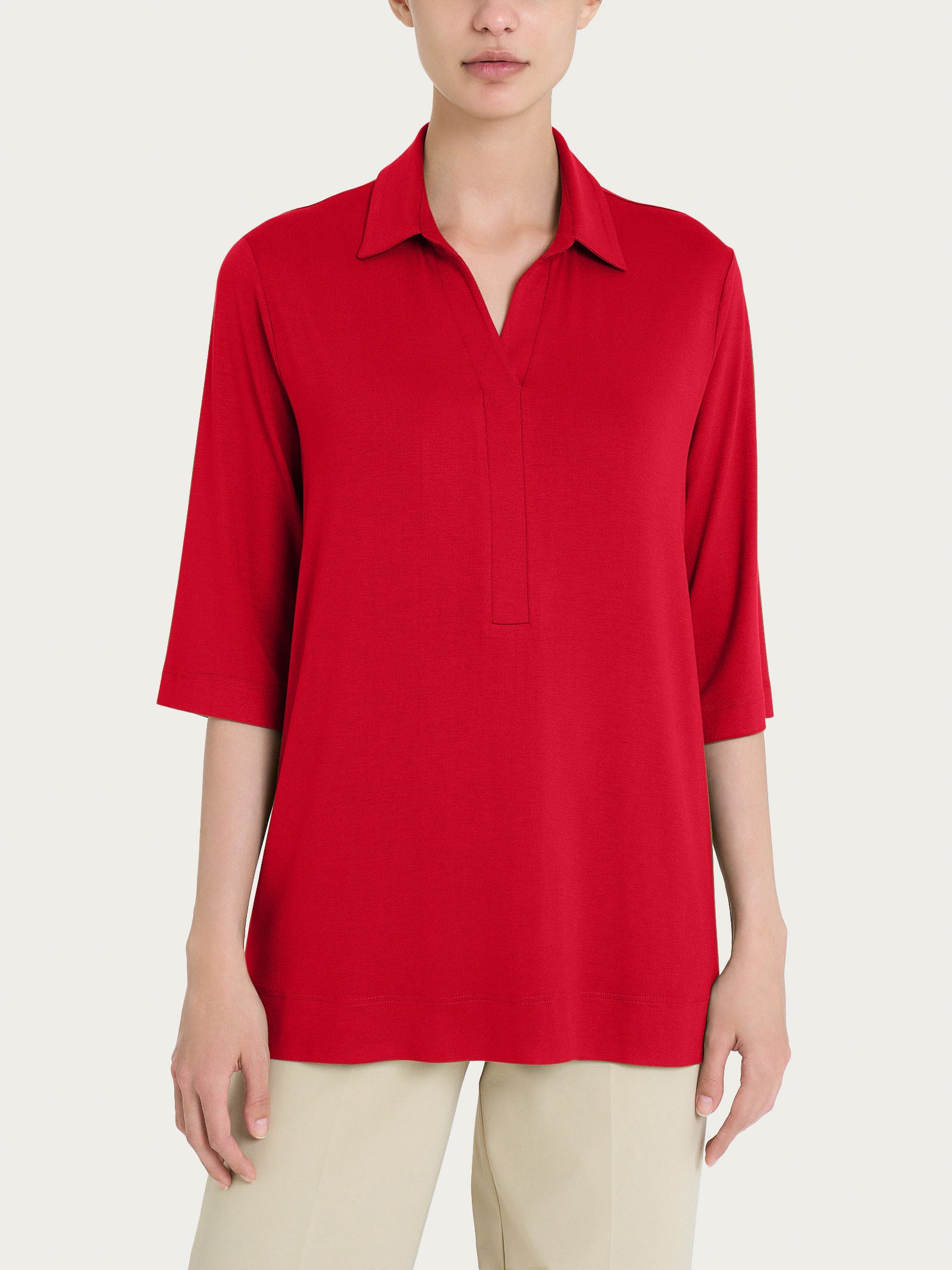 Maglietta con colletto e con manica 3/4 in misto viscosa Rossi Donna - Ragno