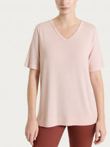 Camiseta con cuello en V en Viscosa Summer «Rosa» para mujer - Ragno